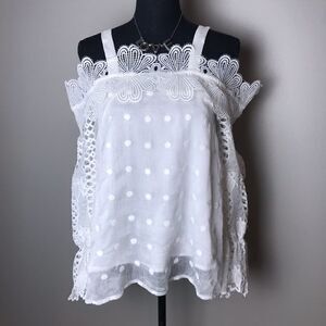 Allison NY white top with embroidered sleeves